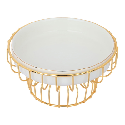 Al Saif Gallery porcelain dessert stand, 10 inches, circular, gold iron base - white product image 2