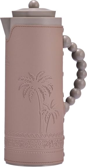 AL Saif Gallery Royal 7T Glass Thermos, 1 Liter, Leather Covered Plastic Outer Body, Palm Pattern - Cappuccino product image