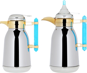 Al Saif Gallery Stainless Steel Thermos Set, 1/1 Liter, 2 Pieces - Silver Gold product image