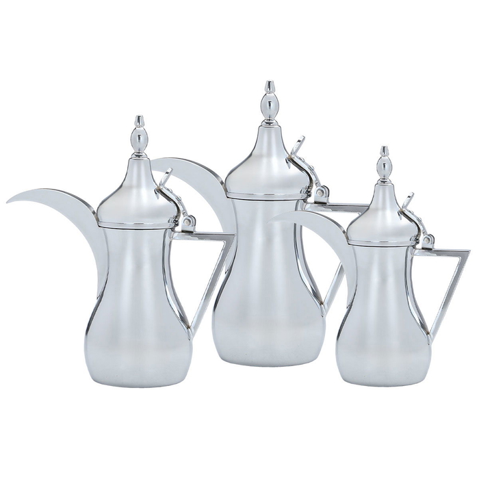 Sulaiman Steel Al Saif Gallery Dallah Set, 48+32+26 oz, 3 Pieces - Silver product image 1