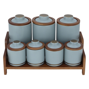 Al Saif Gallery porcelain spice box set, 7 pieces, wooden stand - cyan product image