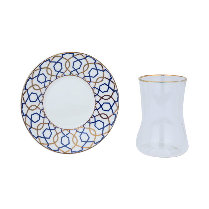 Al Saif Gallery glass canteens and porcelain plates set, 12 pieces - blue product image 3