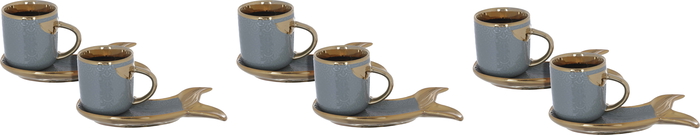 Al Saif Gallery Porcelain Coffee Cups And Saucers Set, 12 Pieces - Golden Gray product image 1