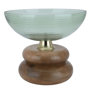 Glass cake stand with Al Saif Gallery base, 25 x 25 x 20 cm, round - brown product image