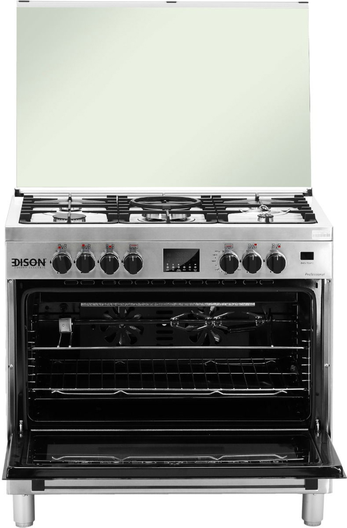 Edison Professional Steel Standing Gas Oven, 90 X 60 Cm, 5 Burners, Digital Display, Self-Ignition, Full Safety - Silver product image 3