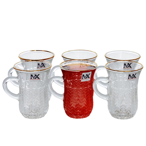 Al Saif Gallery Max Glass Tea Bialat Set, 6 Pieces, Glass Handle, Golden Line - Transparent product image