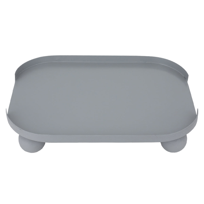 Steel serving plate with round legs, 35 x 25 x 7 cm, medium - light grey product image 2