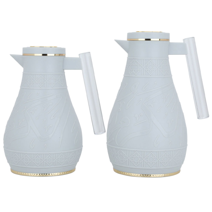 Al Saif Gallery Karam Plastic Thermos Set, 1 Liter - 0.65 Liter, Islamic Pattern, Acrylic Handle - Light Gray product image 3