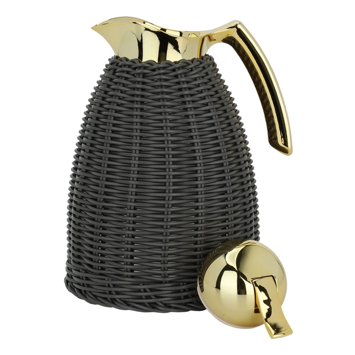 Al Saif Gallery plastic and wicker rattan thermos, 1 liter, with gold-dark gray handle product image 3