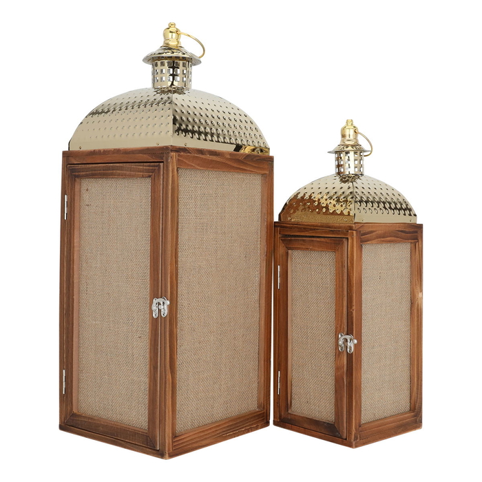 Al Saif Gallery Wooden Lanterns Set, 2 Pieces - Brown product image 1