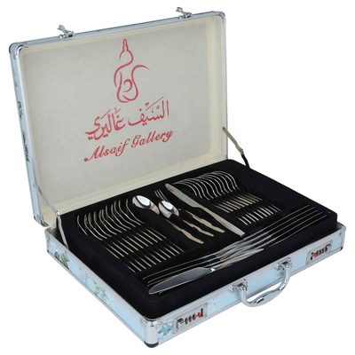 Al Saif Gallery steel spoon set with aluminum case, 72 pieces, gold-silver pattern product image 1