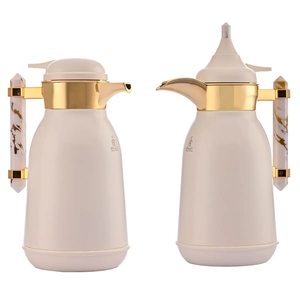 Al Saif Gallery Shahd plastic thermos, 1+1 liter, gold font, marble handle, 2 pieces - white product image