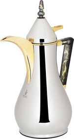 Maha plastic Al Saif Gallery thermos, 1+1 litre, black marble handle, golden mouth, 2 pieces - silver product image 5