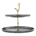 Al Saif Gallery porcelain serving stand, circular, 2 levels - black product image 1