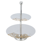 Al Saif Gallery steel cake serving stand, 30 x 30 x 38 cm, two levels, letter pattern - silver product image 2