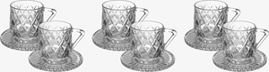 Al Saif Gallery glass tea cup set, with saucer, 12 pieces - transparent product image