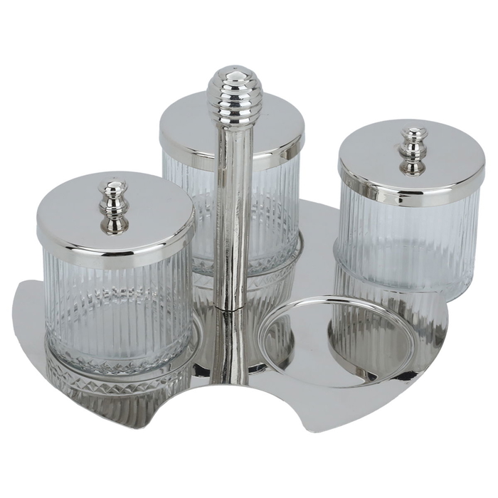 Al Saif Gallery glass cans set, 4 pieces, cover, stand - silver product image 2