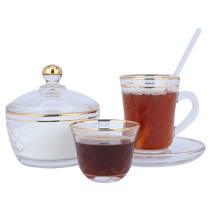 Al Saif Gallery glass tea and coffee serving set, gold, 26 pieces - transparent product image