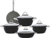 Estel Falz ribbed granite cookware set with glass lid, 9 pieces, 18 / 22 / 26 / 26 / (26) cm, Turkish - Black product image 2