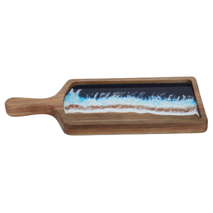 Al Saif Gallery wooden dessert serving board, 25 x 152 x 381 cm, rectangular, sea wave pattern, handle - brown product image