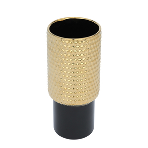 Rwad Alailah Porcelain Decorative Vase, 11 x 11 x 24 cm, Round - Black Gold product image