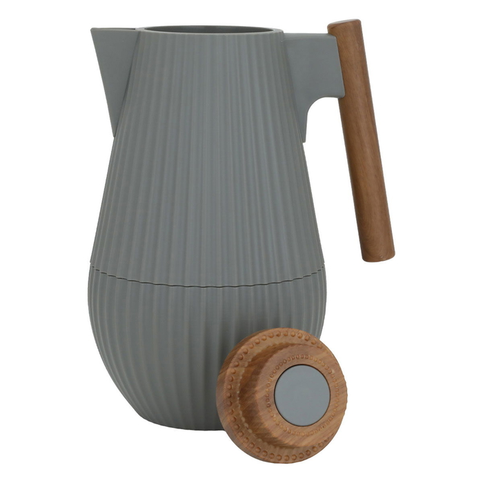 Layar Al Saif Gallery Thermos, 1 Liter, Wooden Handle, Squeeze - Dark Grey product image 3