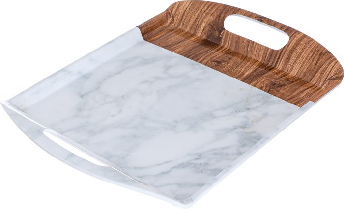 Al Saif Gallery Melamine Serving Tray, 14 cm, Marble Wooden Pattern - White product image 2