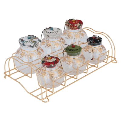 Al Saif Gallery glass spice jar set, with golden stand, 7 pieces - colored product image 2