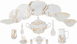 Al Saif Gallery Porcelain Dining Set, 61 Pieces - Golden White product image