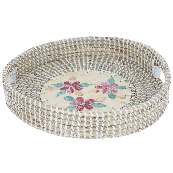 Al Saif Gallery wicker serving tofir, 36 x 36 x 8 cm, round - beige white product image 1