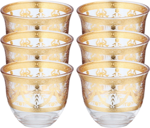 Al Saif Gallery Max Arabic coffee cups set, 6 pieces, 90 ml, golden pattern - transparent product image