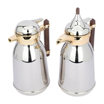 Saif Gallery Shahd steel thermos set, 1+1 liter, wooden handle, gilded, two pieces - silver product image 2