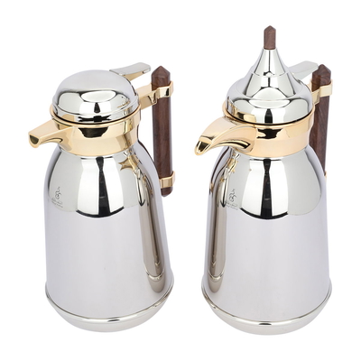 Saif Gallery Shahd steel thermos set, 1+1 liter, wooden handle, gilded, two pieces - silver product image 2