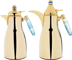 Al Saif Gallery Steel Thermos Set (Maimonah), 1 liter, 2 pieces - Gold product image