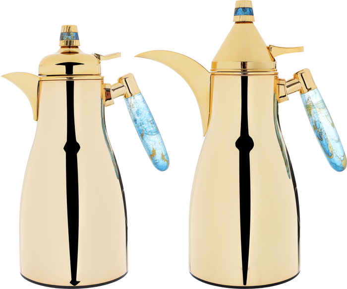 Al Saif Gallery Steel Thermos Set (Maimonah), 1 liter, 2 pieces - Gold product image 1