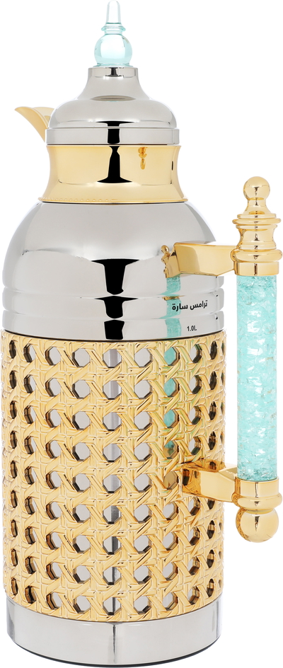 Sarah Steel Al Saif Gallery thermos set, 1+1 liter, green crystal handle, 2 pieces - silver product image 6