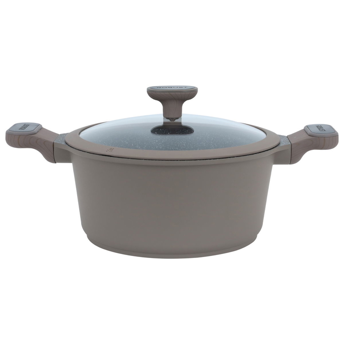 Robust Granite Cooking Pot, 24cm, Silicone Glass Lid - Light Brown product image 1