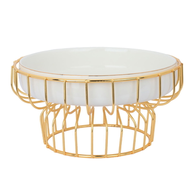 Al Saif Gallery porcelain dessert stand, 10 inches, circular, gold iron base - white product image 1