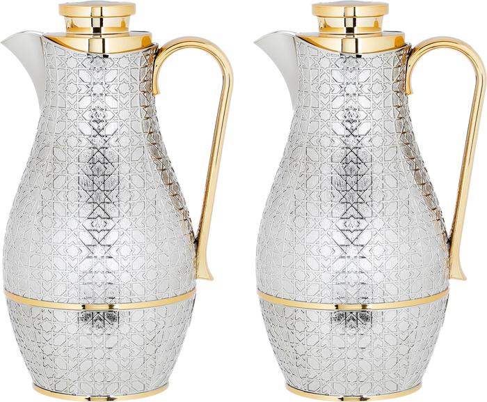 Al Saif Gallery Steel Hessa Thermos Set, 1 Liter - Silver and Gold product image 1