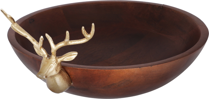 Saif Gallery Wooden Serving Platter, 30x30x10 cm, Golden Deer Head - Dark Brown product image 2