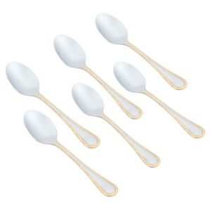 Al Saif Gallery steel tea spoons, engraved with gold rim, 6 pieces - silver product image