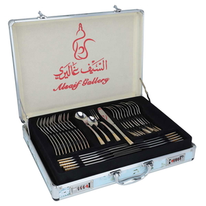 طقم ملاعق استيل بحقيبة ألمنيوم السيف غاليري، 72 قطعة، نقش ذهبي - فضي product image