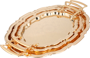 Al Saif Gallery steel tray set, 3 pieces, engraved oval - gold product image