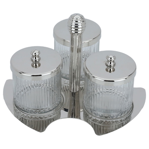 Al Saif Gallery glass cans set, 4 pieces, cover, stand - silver product image