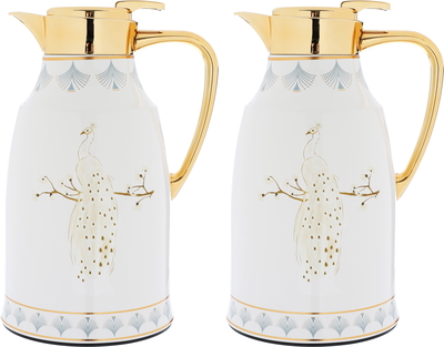 Al Saif Gallery Steel Peacock Thermos Set, Golden Peacock Pattern, 2 Pieces - Pearl product image 1