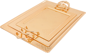 Al Saif Gallery steel tray set, 3 pieces, rectangular, engraved - gold product image