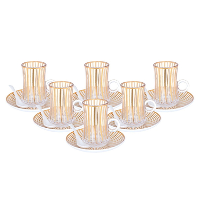 Alsaif Gallery Bialat and coffee cups and saucers serving set, 26 pieces, golden pattern - white product image 2