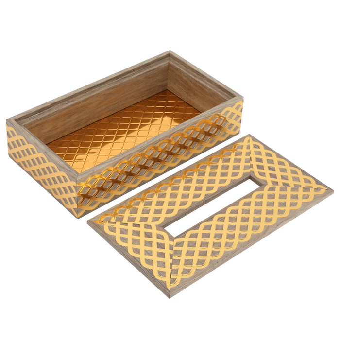 Al Saif Gallery wooden tissue box, 23.5x13x6 cm, gilded engraving - beige product image 2