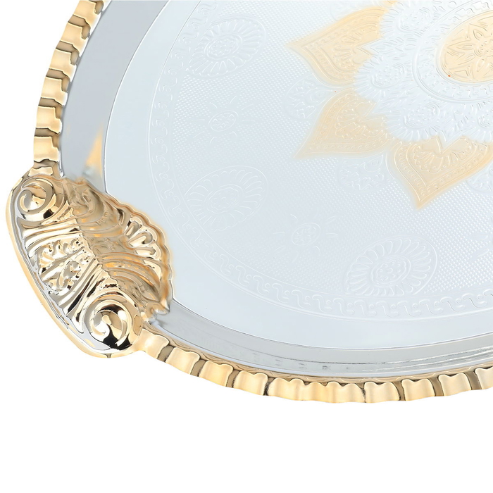 Al Saif Gallery steel serving tray with gold edges, 51 x 34 x 2 cm, oval - silver product image 3