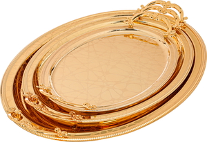 Steel tray set with Saif Gallery hand, 3 pieces, oval, engraved - gold product image